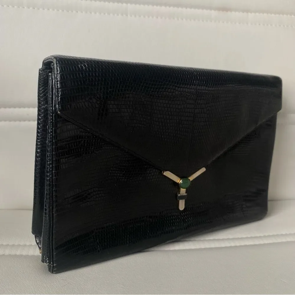 Vintage Judith Lieber Collection Piece Black Lizard Leather Purse Crossbody
